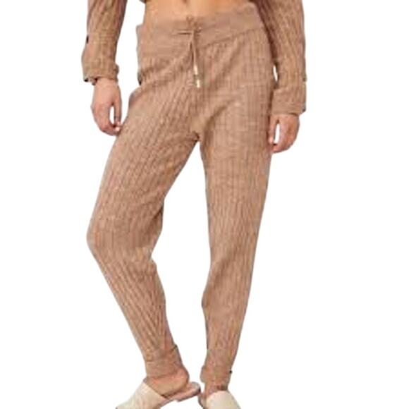 Frees People Ribbed Knit Joggers Womens Small Beige Sweater Pants Cozy Chic - Picture 1 of 15